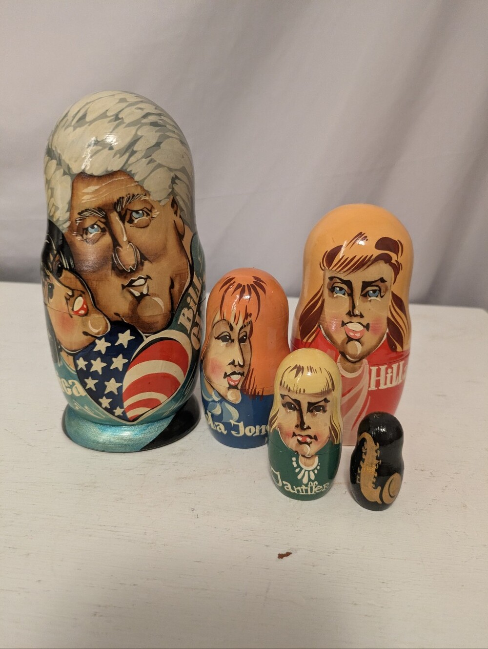 Vintage Matryoshka Nesting  Dolls Bill Clinton Hillary Clinton  Characters 90's